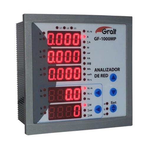 [2543] Analizador de red trifasico Gralf con medicion de consumo y cofimetro de panel (GF-1000MP)
