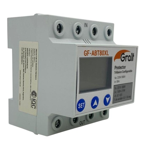 [91003] Protector de tension trifasico configurable con voltimetro y neutro Gralf (GF-ABT80XL)
