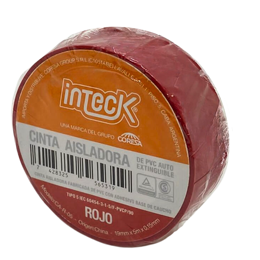 [CA-R-05] Cinta aisladora Inteck de PVC autoextinguible roja 5 metros