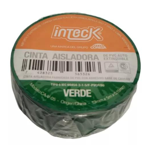 [CA-V-05] Cinta aisladora Inteck de PVC autoextinguible verde 5 metros