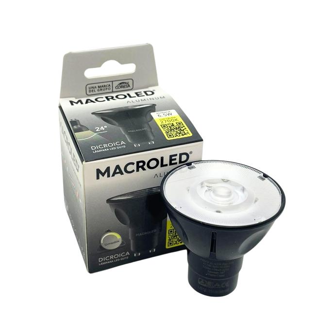Dicroica MACROLED Aluminio Negra COB GU10 6.5W DIM AC180-265V 12°