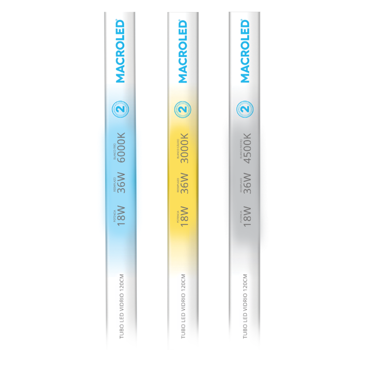 TUBO VIDRIO MACROLED 18W AC185-265V 120CM NEUTRO 4500K