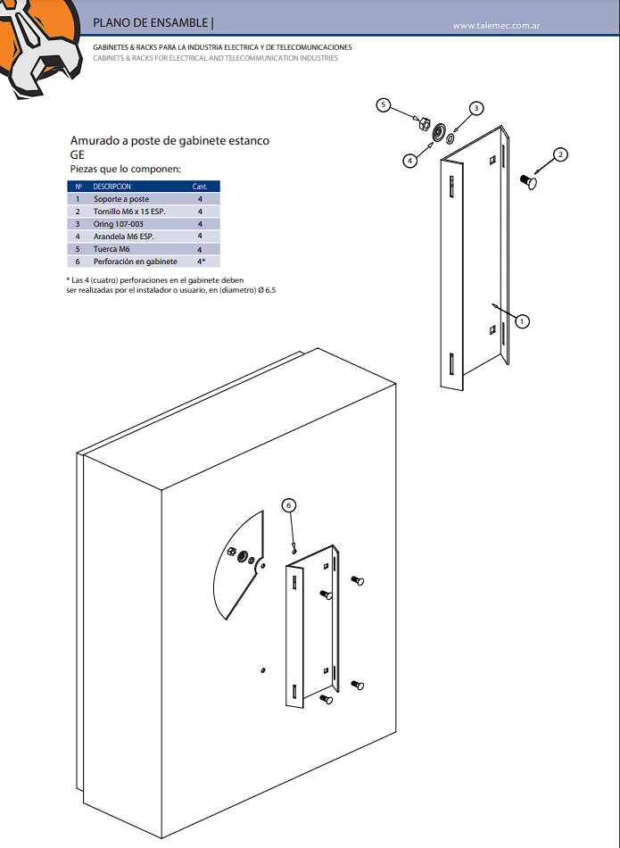 Soporte fijación a poste p/ Gabinete GE 300-450