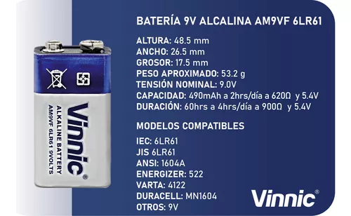 Batería 9V (blister unitario) Vinnic
