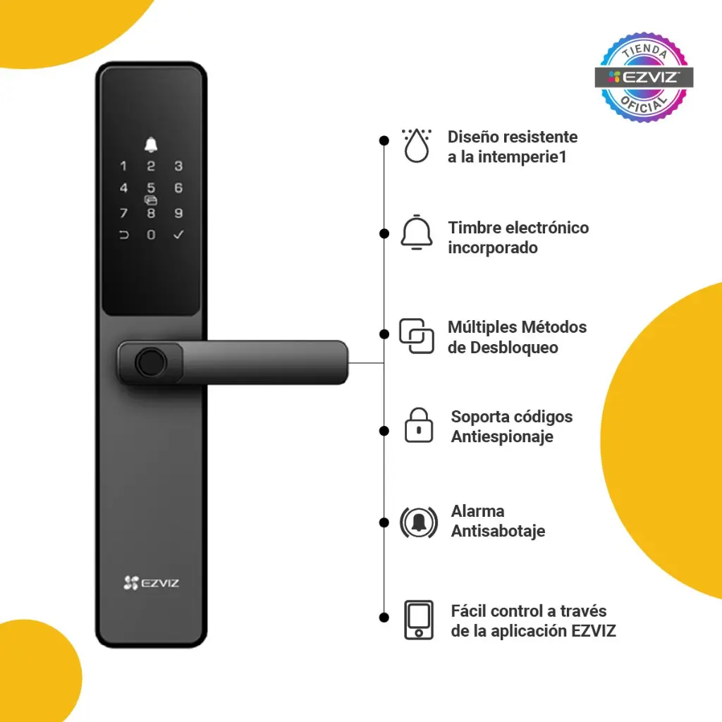 Cerradura Inteligente Ezviz Huella, tag, PIN, APP, bluetooth con pasador manual (DL05-R100) (copia)