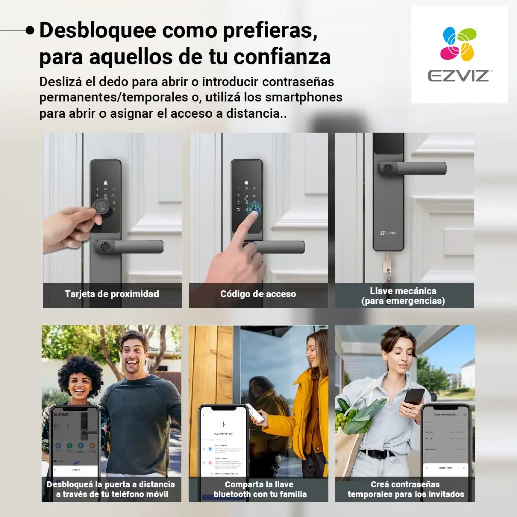 Cerradura Inteligente Ezviz Huella, tag, PIN, APP, bluetooth con pasador manual (DL05-R100) (copia)