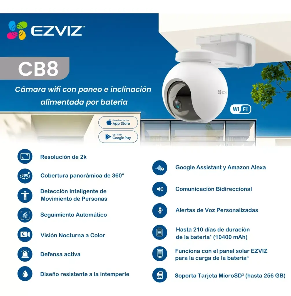 Camara IP Ezviz Wifi Domo PT Exterior + Panel Solar (CS-CB8(3MP)+panel) 