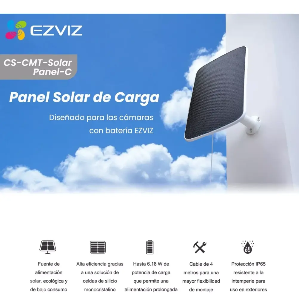 Camara IP Ezviz Wifi Domo PT Exterior + Panel Solar (CS-CB8(3MP)+panel) 