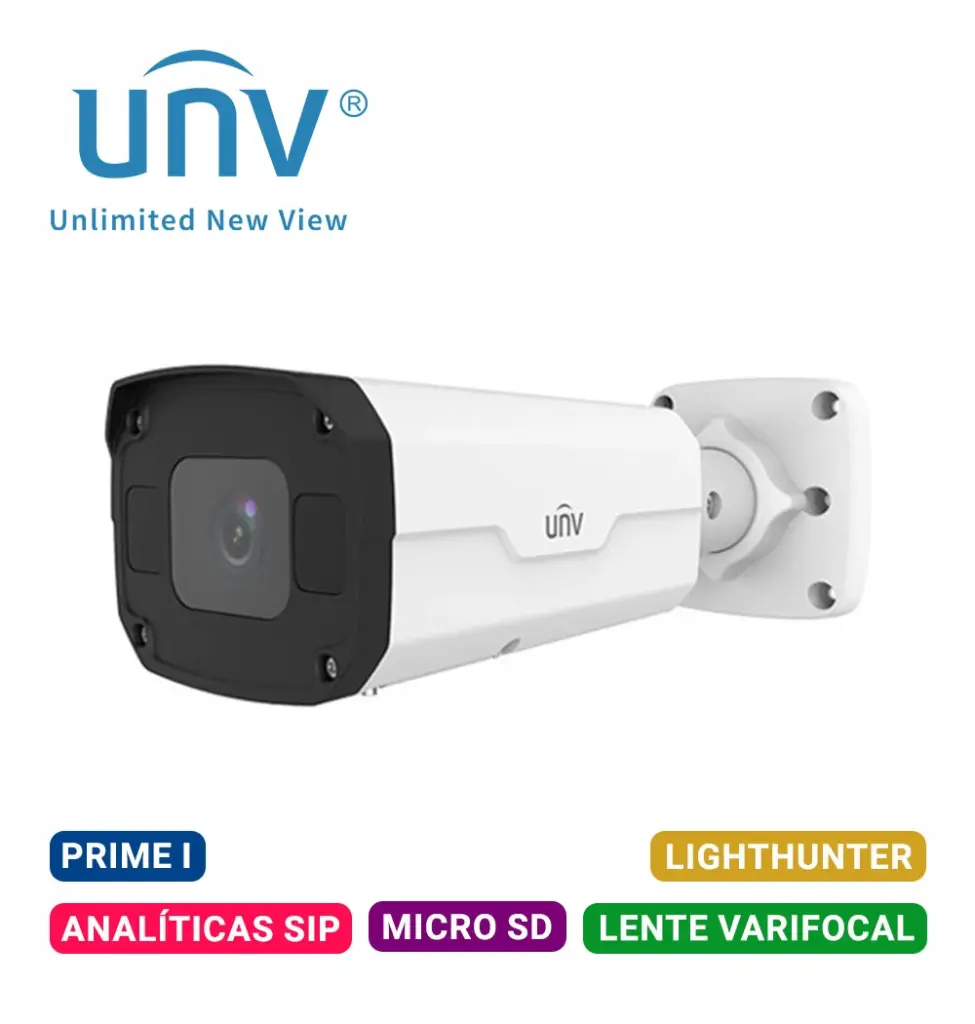 Camara IP bullet Uniview 4MP lente motorizado 2.7–13.5mm IR50m iA Rostro Conteo IP67 IK10 MicroSD PoE (IPC2324SB-DZK-I0)