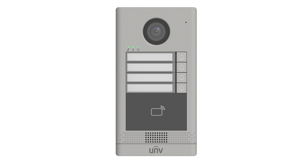Videoportero Uniview con Lector IC, 4 botones, PoE, IP65 IK08 (OEU-202S-HMK4)