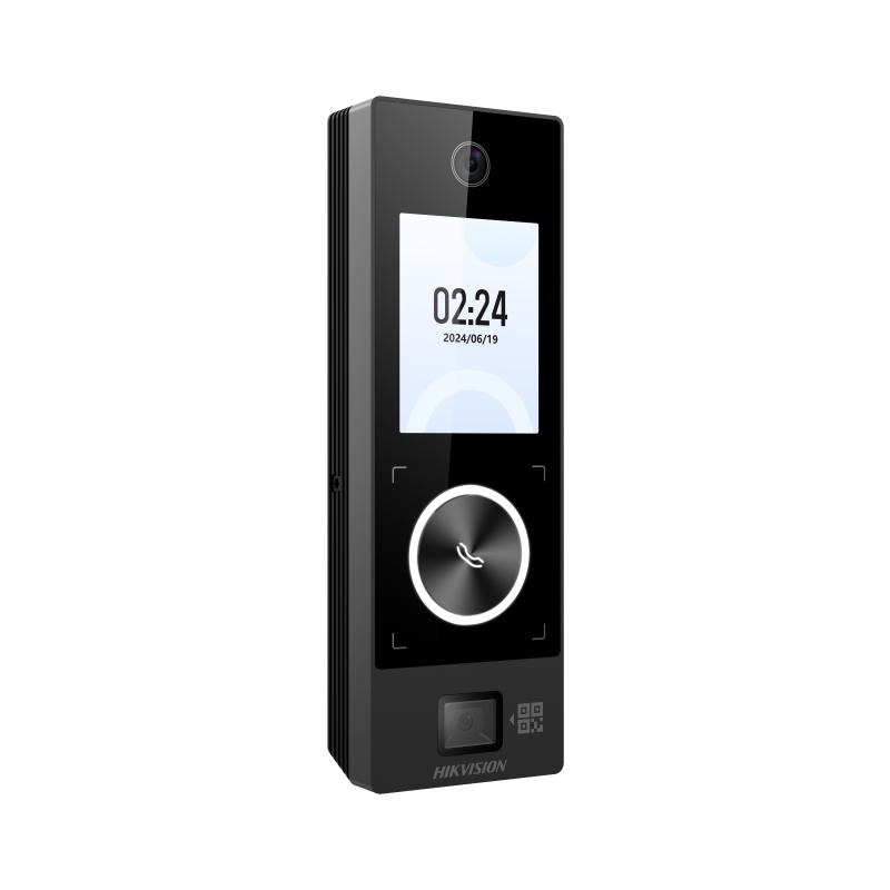 Terminal facial IP Hikvision pantalla 2.4", reconocimiento facial, QR y tarjeta, audio bidireccional, PoE, IP65 (DS-K1T323MBWX-QRE1)