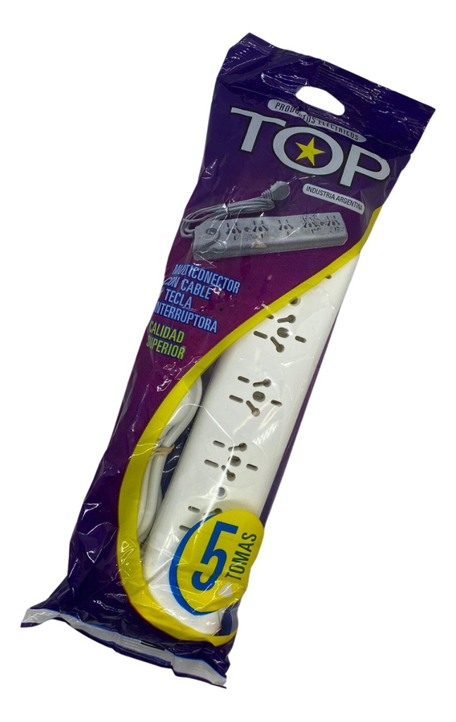 Zapatilla Top 5 tomas con interruptor y cable 1,25mts (N-3199)