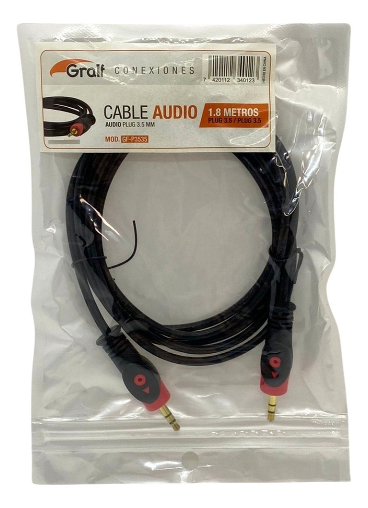 Cable de audio Gralf 1.8m plug 3.5mm (GF-P3535)