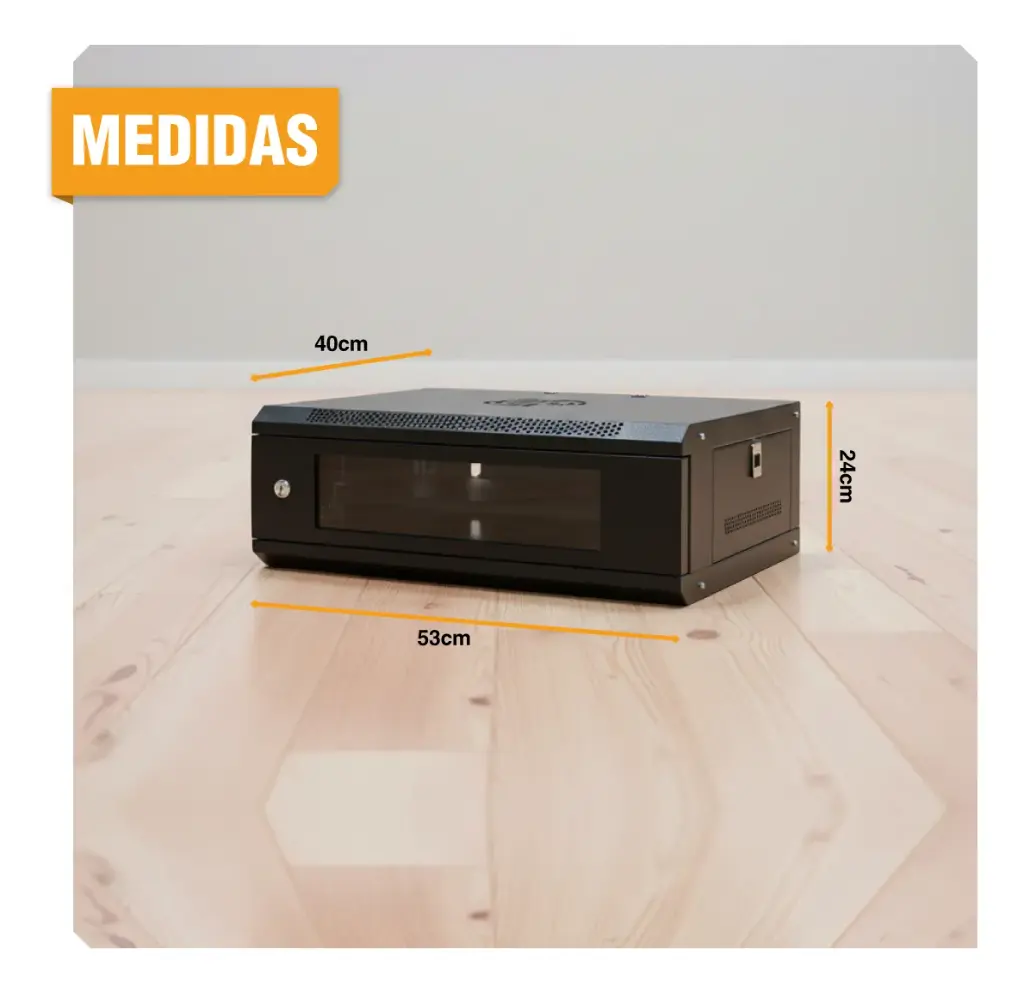 Rack Mural Inglobar LITE 4U . Incluye 1 Bandeja. Puerta de Vidrio. Desarmado. Profundidad 400mm