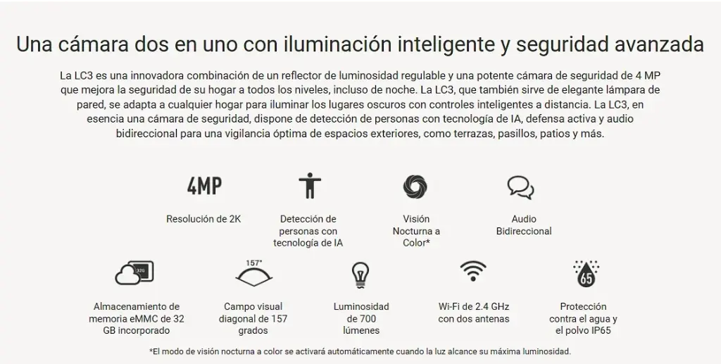 Camara IP 4MP Ezviz LC3 ColorVu Sirena Audio bidirrecional SD integrada (CS-LC3-A0)