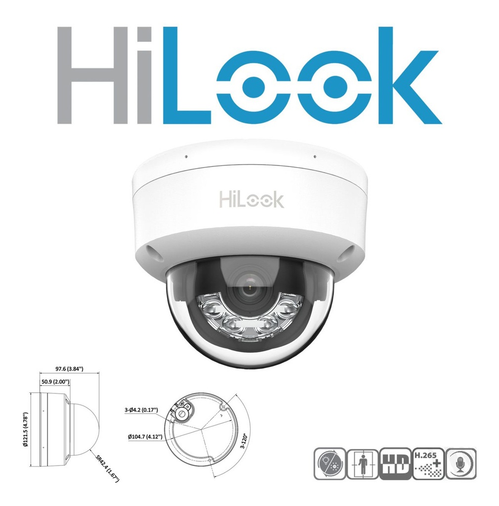 Cámara IP 2MP Hilook Microfono Deteccion Persona (IPC-D120HA-LUC)