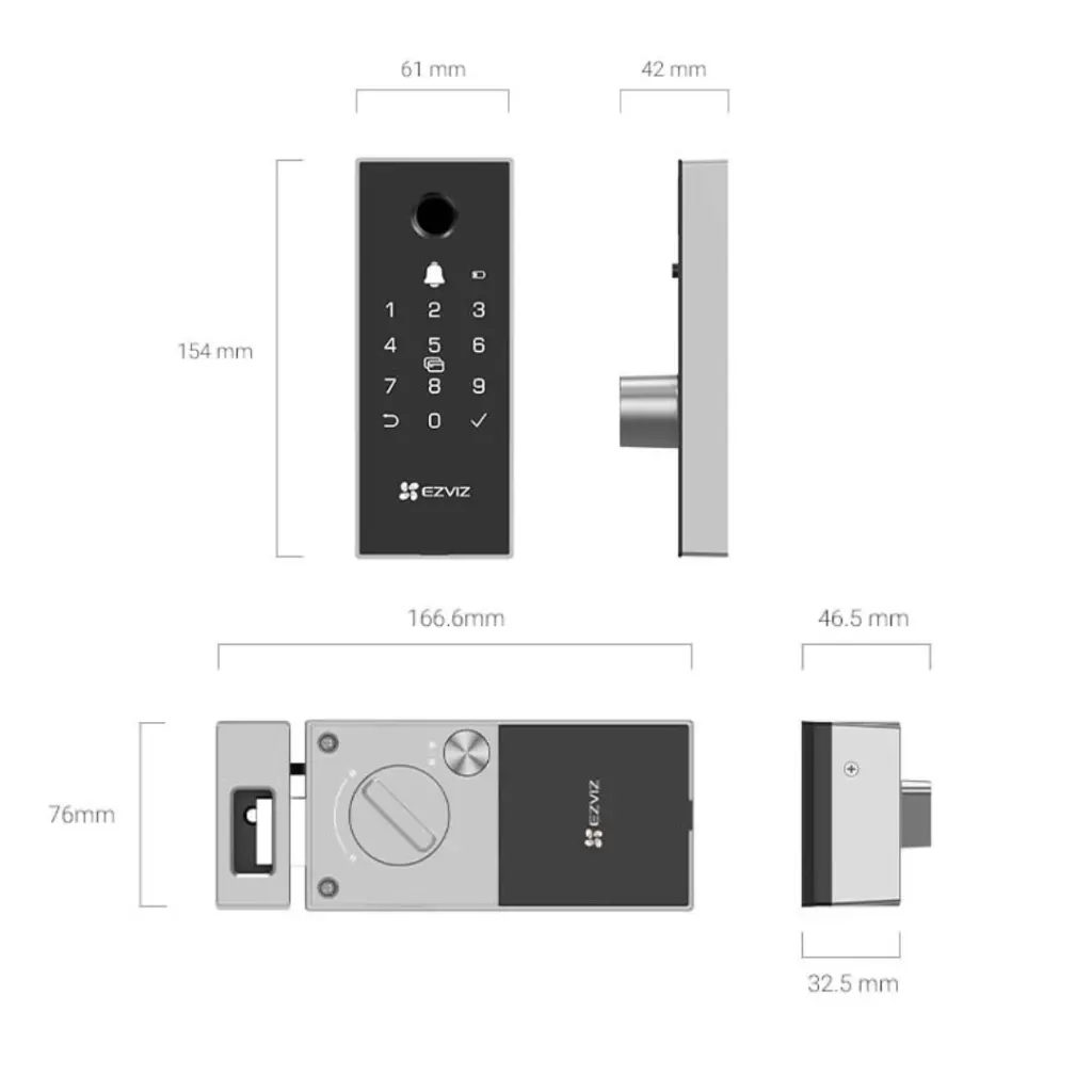 DL03 PRO Cerradura Inteligente Ezviz WiFi Apertura Huella Clave App RFID y Notificaciones Push Incluye Auto Bloqueo y Alarma Antisabotaje Gris (CS-DL03-R100-WBCP-GR)
