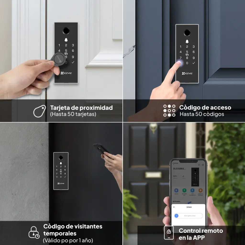 DL03 PRO Cerradura Inteligente Ezviz WiFi Apertura Huella Clave App RFID y Notificaciones Push Incluye Auto Bloqueo y Alarma Antisabotaje Gris (CS-DL03-R100-WBCP-GR)