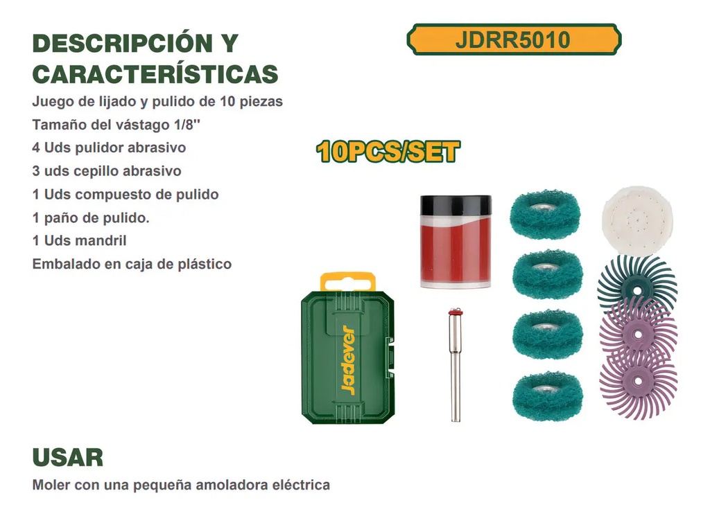 Kit de accesorios para lijado y pulido Jadever para taladro x10 piezas [d]
