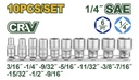 Set x10 bocallaves  3/16", 1/4", 9/32", 5/16", 11/32", 3/8", 7/16", 15/32", 1/2", 9/16" (UJDST4410)