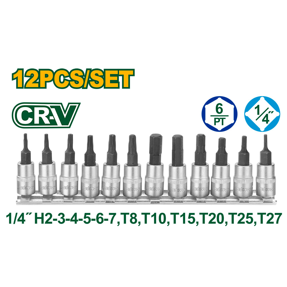 [JDST2414] Set de puntas allen y torx para llave de 1/4 Jadever x12 piezas [d]