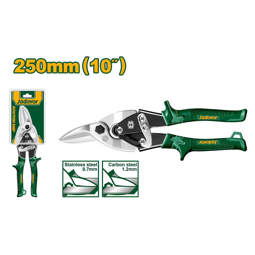 Tijera de aviacion corta chapa Jadever con punta curva [d]
