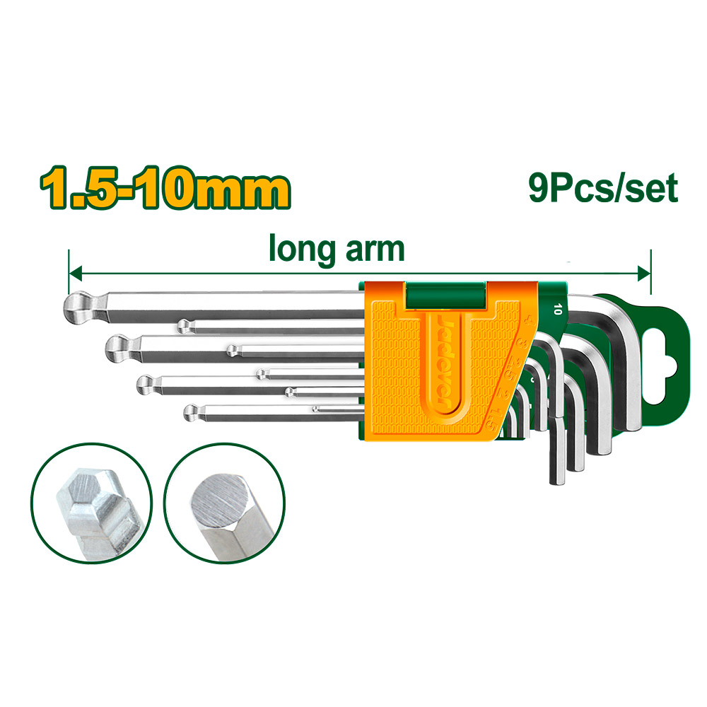 Set de llaves allen de 9 piezas Jadever con punta redonda de 1.5 a 10mm [d]