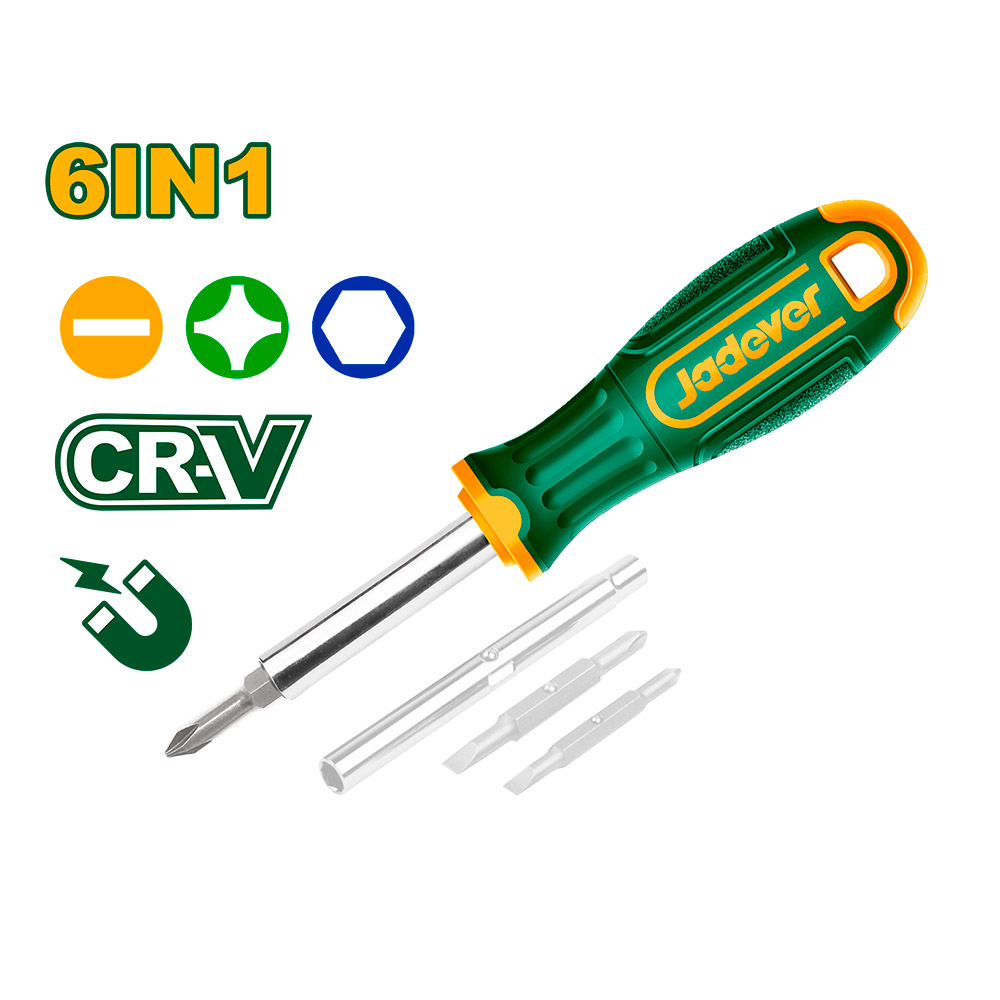 Destornillador multiple Jadever 6 en 1 CRV PH+SL+Tubo x6pzs [d]