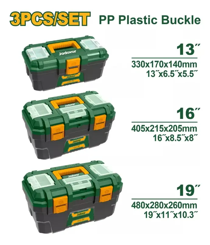 Set x3 cajas de herramientas de plastico Jadever 13", 16" y 19 [d]