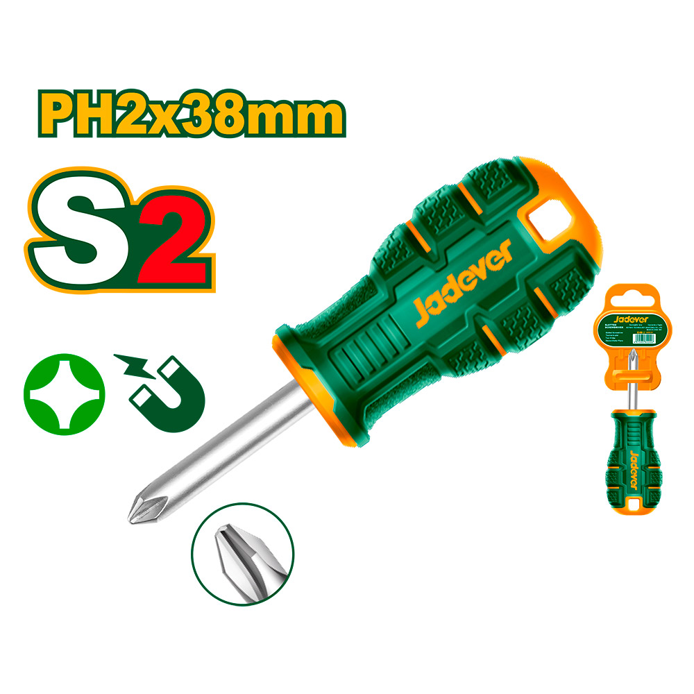Destornillador phillips Jadever con punta magnetica S2 PH2 6x38mm [d]