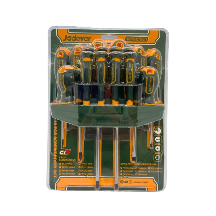 [JDSS1416] Set de destornilladores profesionales Jadever 16 piezas acero puntas planas Phillips y Torx [d]