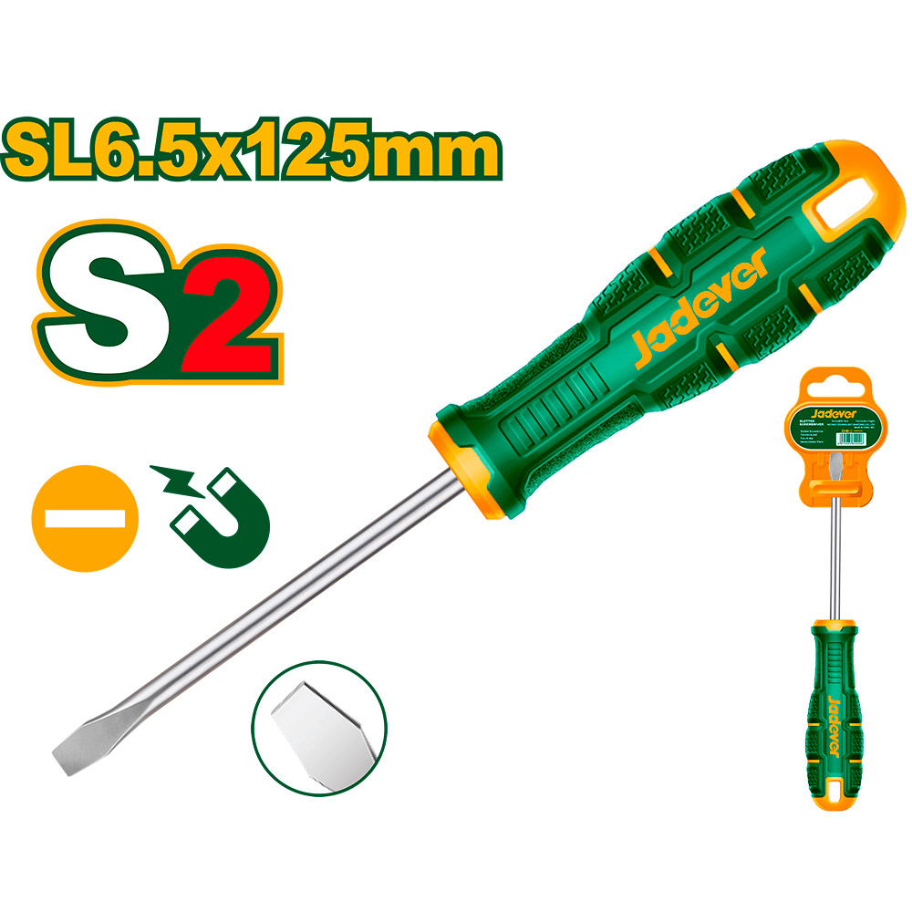 Destornillador plano Jadever con punta magnetica S2 SL6.5x125mm [d]