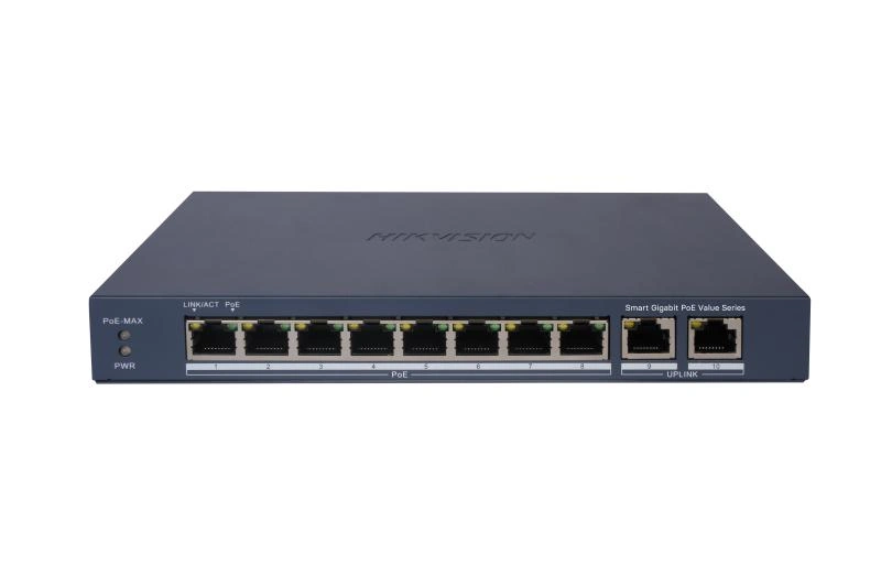 Switch PoE 8+2 Puertos Hikvision Administrable - 8 PoE Gigabit + 2 RJ45 Gigabit - Potencia 60W (DS-3E1510P-EI/M)