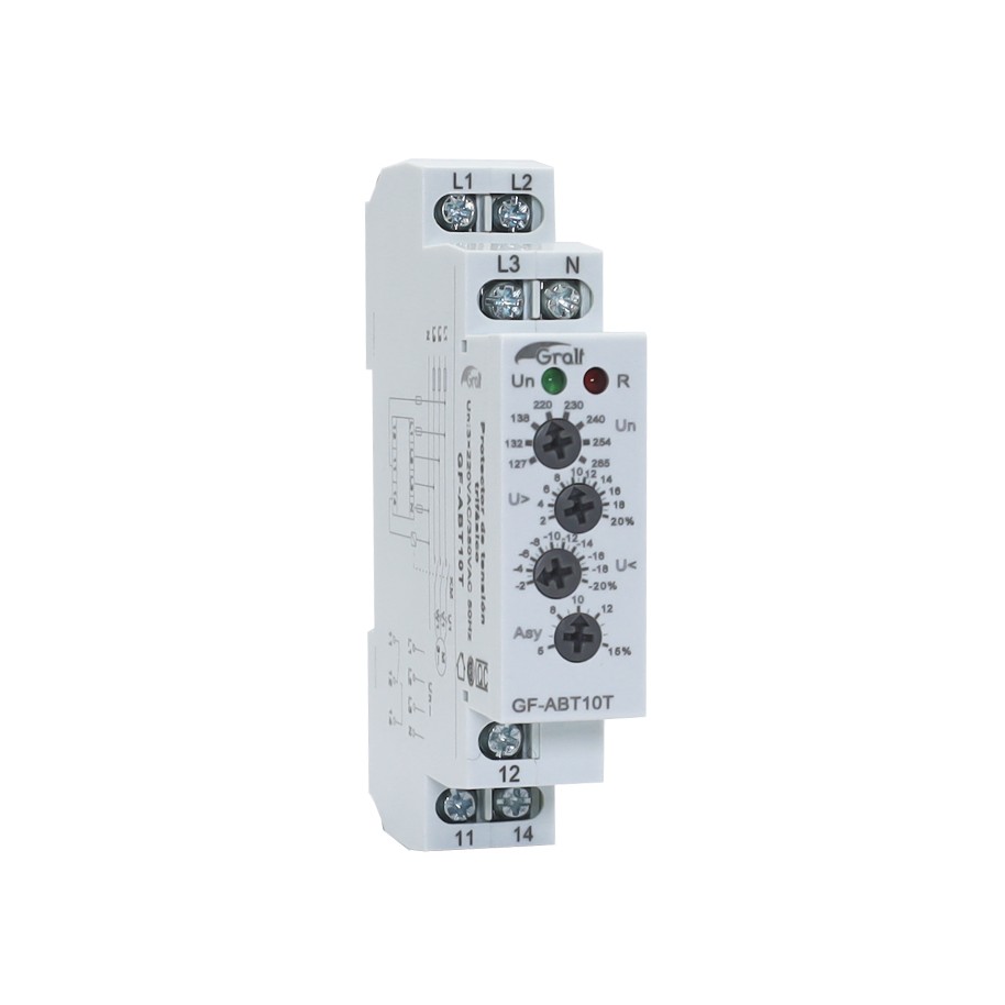 Protector de Tensión Trifásico Gralf 10A Sobrecarga Secuencia de Fases IP20 (GF-ABT10T)