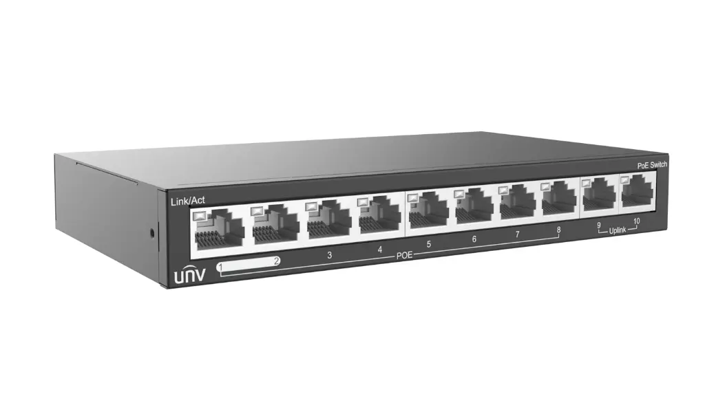 Switch PoE 8+2 Uniview 8 Poe + 2 Puertos 100 mbits 88W (NSW2020-10T-POE-IN)