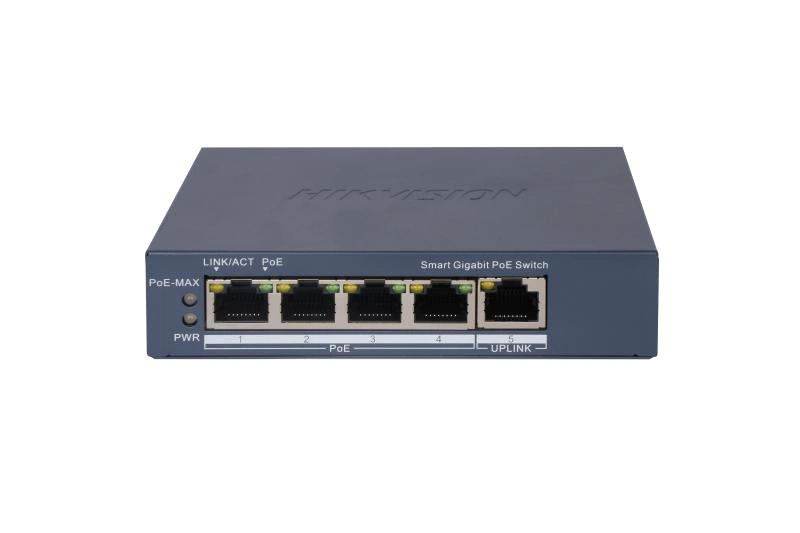 Switch PoE de 5 puertos Hikvision administrable - 4 PoE Gigabit + 1 RJ45 Gigabit - Potencia 60W (DS-3E1505P-EI)