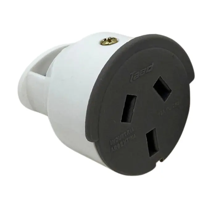 Ficha hembra Taad c/neutro y sujeta cable 250V 10A blanca (D-8200)