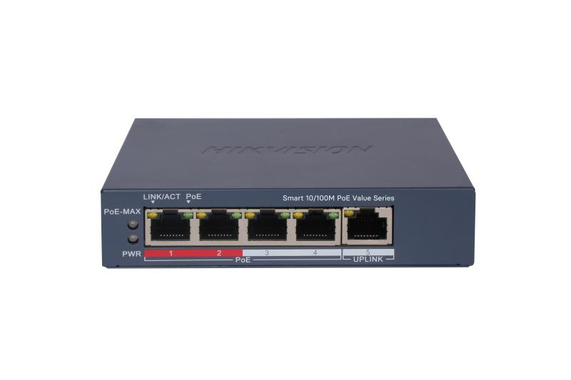 Switch PoE 5 Puertos Hikvision Administrable 4 xPoE 10/100 Mbps + 1x10/100 Mbps- Potencia 45w (DS-3E1105P-EI/M)