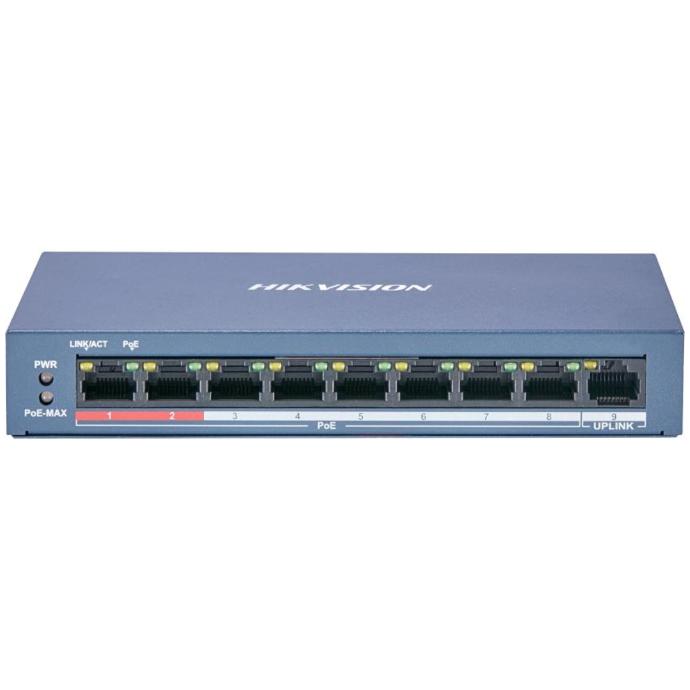 Switch PoE 8+1 puertos Hikvision 8 POE +1 uplink potencia 65W (DS-3E0109P-E/M)