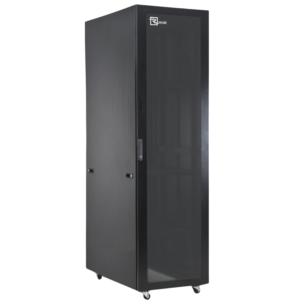 Rack de pie Reguvolt 32u 600mm ruedas modulo de ventana de 2 turbos y puerta trasera ciega incluidos (RV-R-32U600)