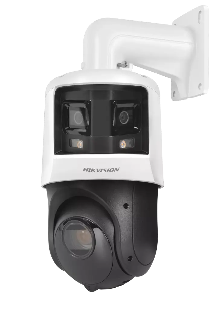 Domo PTZ IP Hikvision TandemVu Panoramica 180° 6MP+4MP 25x ColorVu IR100m Luz Blanca 30m iA Vehiculo/Humano IP66 PoE+ Audio Alarma (DS-2SE4C425MWG-E/26F0)