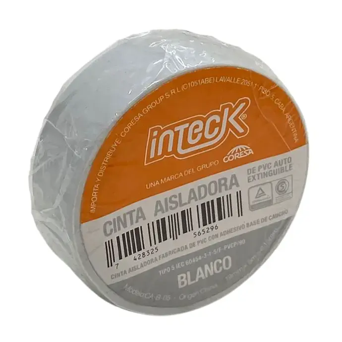 Cinta aisladora Inteck de PVC autoextinguible 5 metros blanco