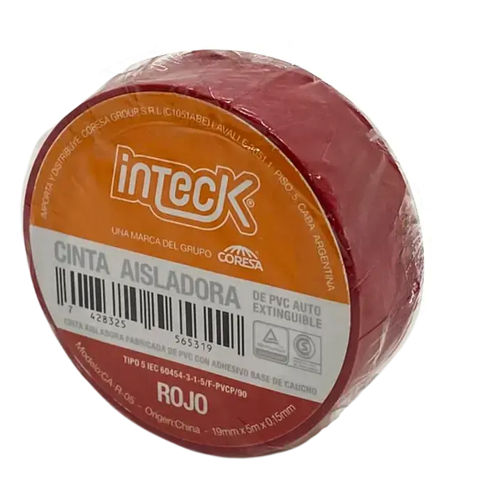 [CA-R-05] Cinta aisladora Inteck de PVC autoextinguible 5 metros rojo