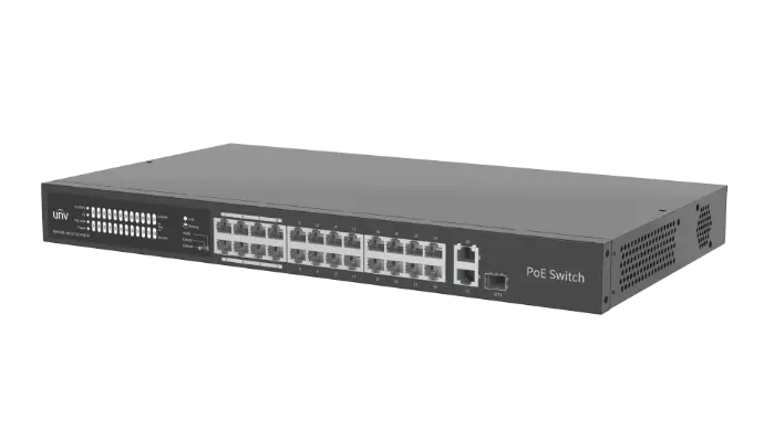 Switch PoE 24+2 Puertos Uniview - 24 PoE 100Mbps + 1 Giga RJ45 + 1 Giga Combo SFP - 370W (NSW2020-24T1GT1GC-POE-IN)