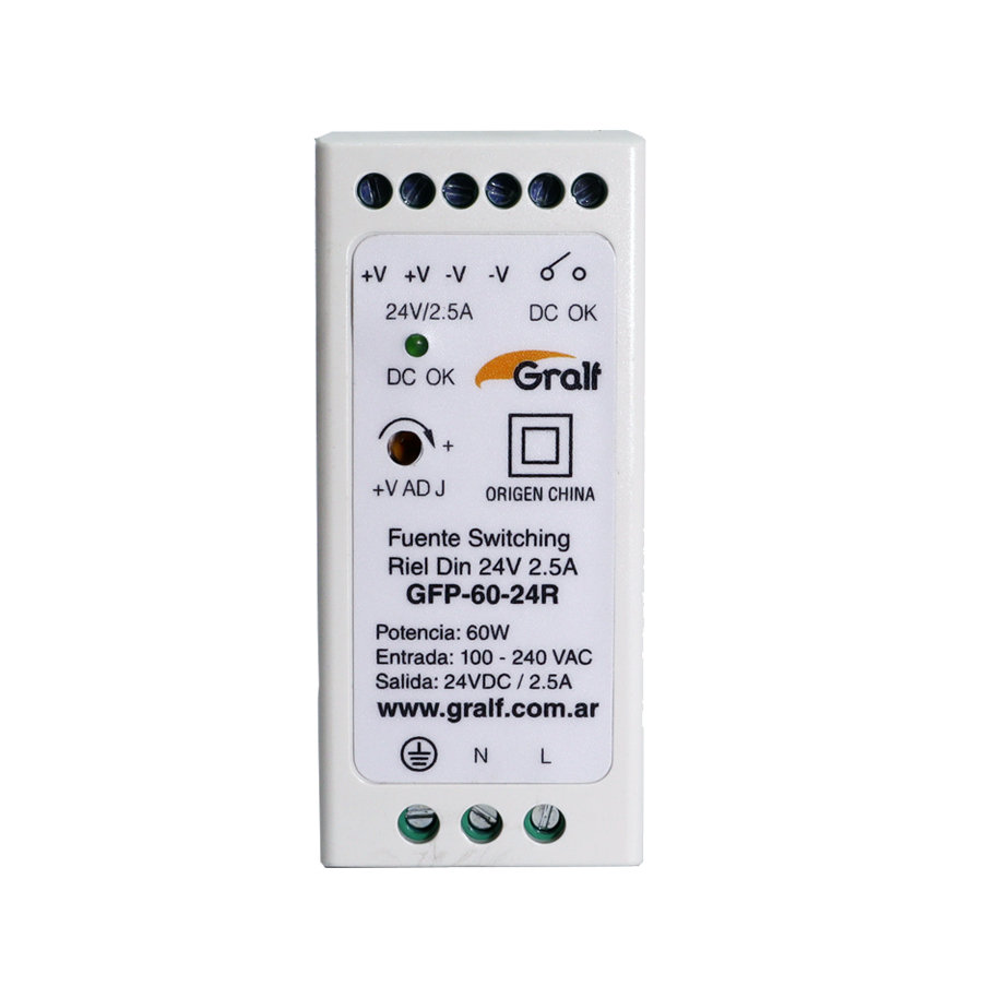 [GFP-60-24R] Fuente switching Riel Din 24V 2.5A (GFP-60-24R)