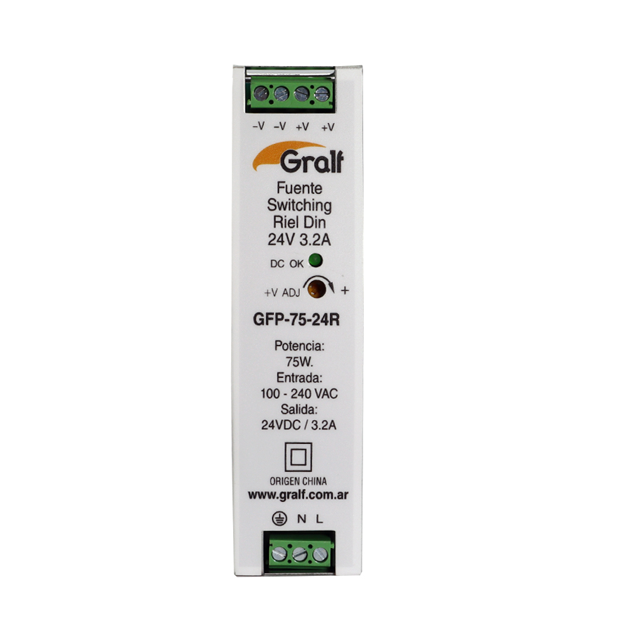 Fuente switching Riel Din 24V 3.2A (GFP-75-24R)
