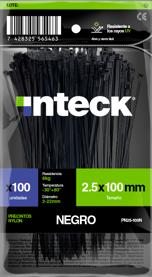 Precinto de nylon Inteck 2,5mmx10cm filtro uv negro x100u 