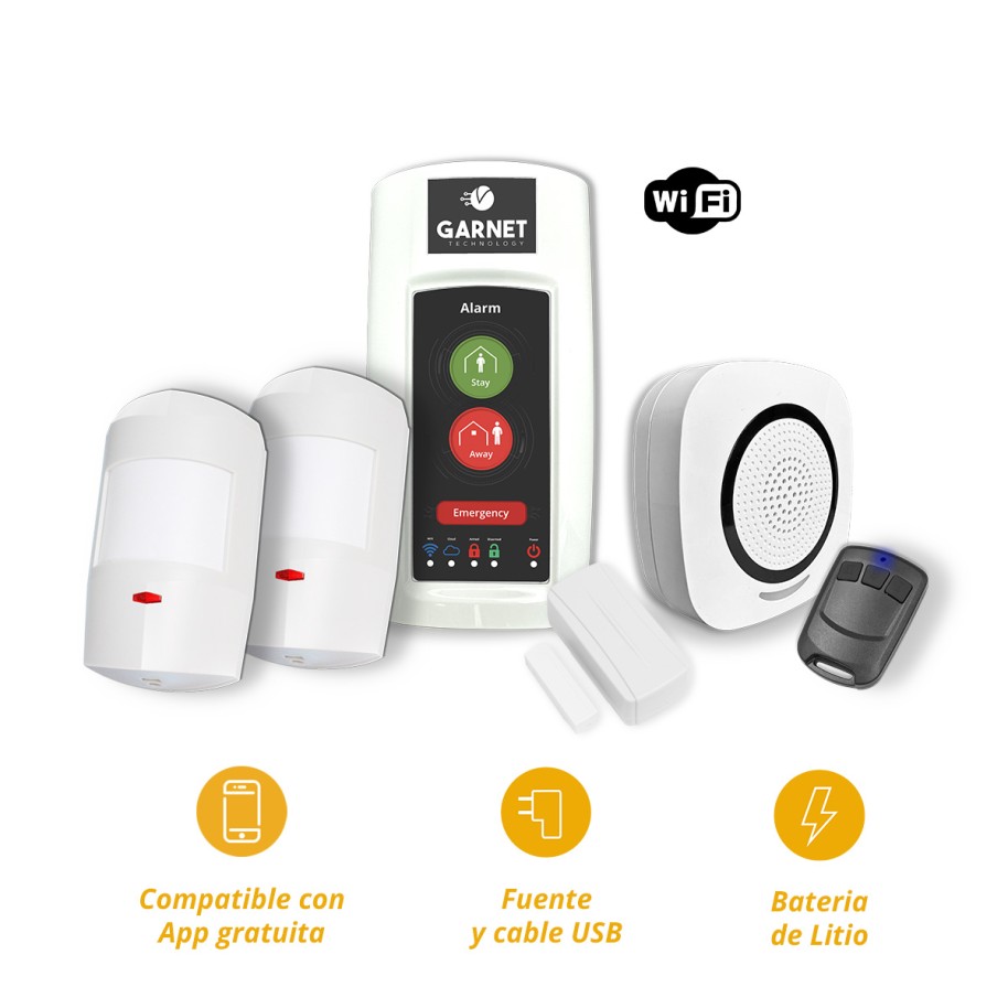 Kit Innova Garnet central de alarma inalambrica 6 zonas + Pir + sirena + magnetico + control  (KIT PC-200G-2 PW) 