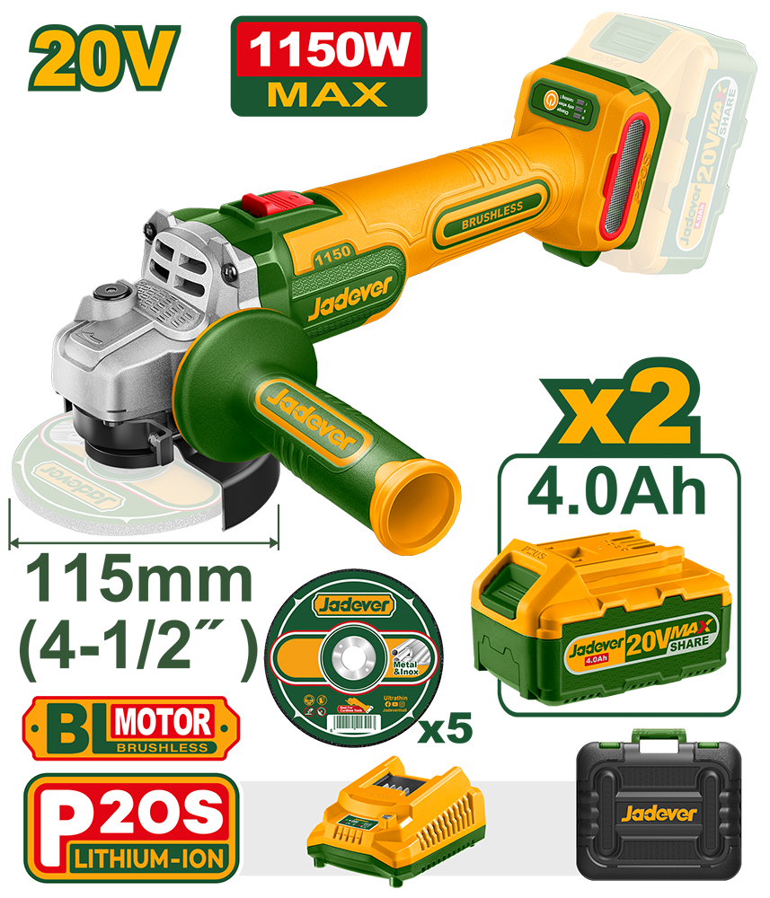 Amoladora Jadever 20V + 2 Baterias (JDLAPB522-4)