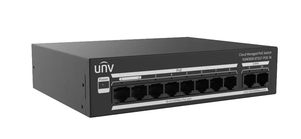 Cloud Switch PoE 8+2 Uniview 8xPoE100mbps + 2uplink 1GBPS 130W administrable (NSW3000-8T2GT-POE-IN)